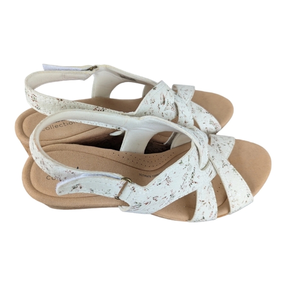 Clarks Collection Leather/Textile Cork Wedges Rose Erin Pink Floral - 12W - Picture 3 of 12